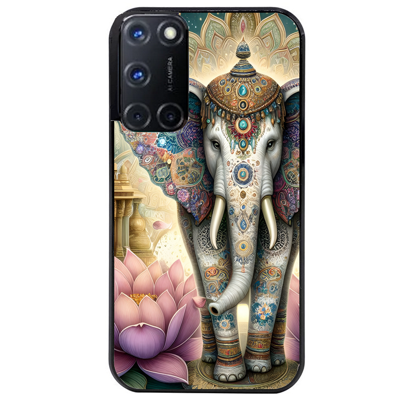 Coque noire taperso pour OPPO A72 4G avec motif elephant et lotus protection antichoc personnalisée