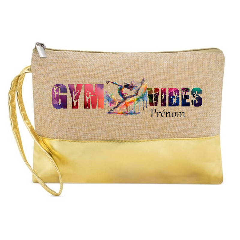 Trousse manique  personnalisée gym vibes  en jute et doré en jute et doré
