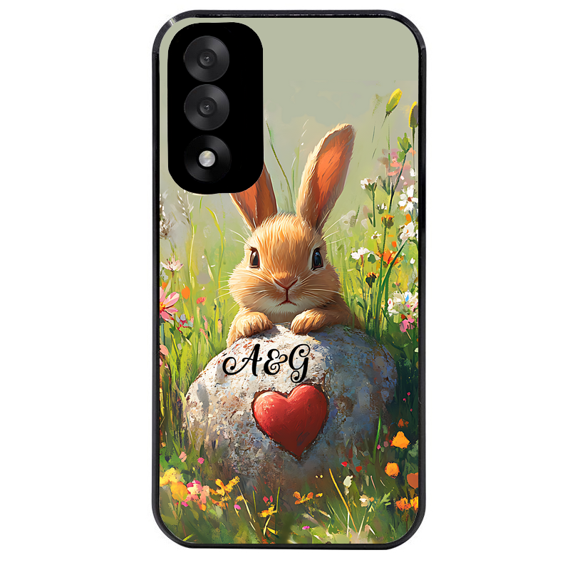 Coque noire taperso pour OnePlus Nord 5 avec motif lapin et fleurs personnalisee protection antichoc personnalisée