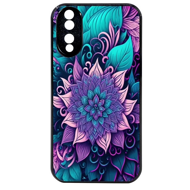 Coque noire taperso pour Honor 70 LITE 90 et LITE avec motif tropical mandala et fleur violet protection antichoc personnalisée
