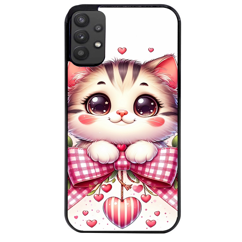 Coque noire taperso pour galaxy A22 A32 A52 A52S 4G 5G  avec motif chat noeud et coeur protection antichoc personnalisée