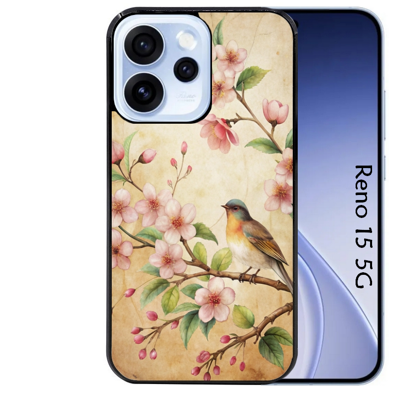 Coque noire taperso pour OPPO Reno 15 et F FS 5G avec motif fleur et colibri protection antichoc personnalisée