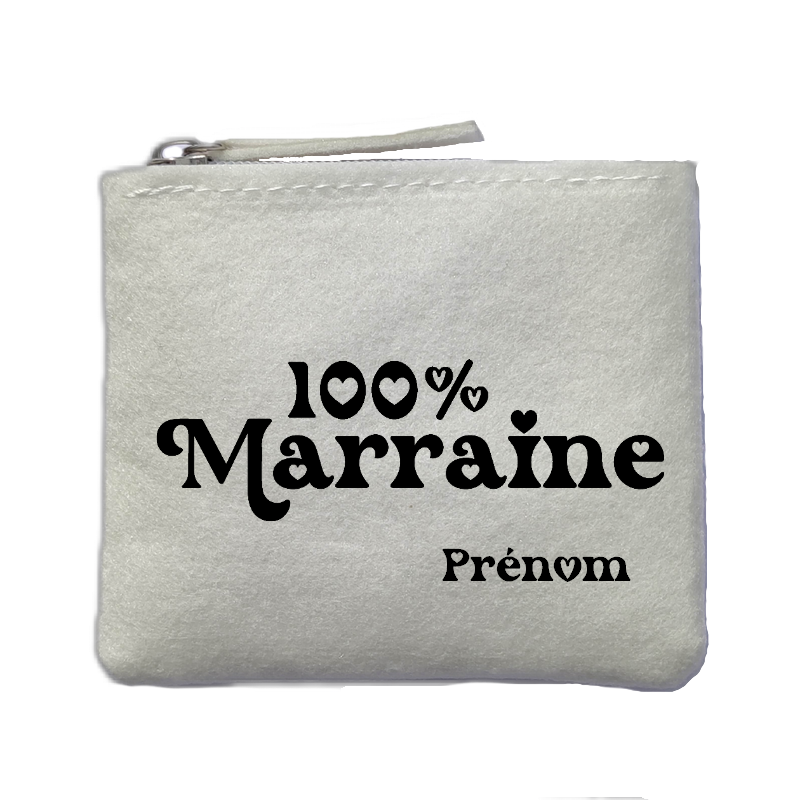 Porte monnaie personnalisé marraine 100% ivoire en feutrine en feutrine ivoire