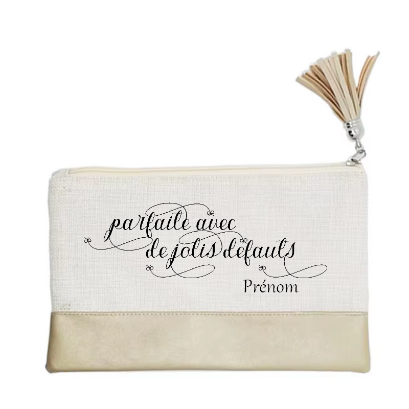 Pochette personnalisée motif parfaite defauts en toile et simili cuir personnalisée