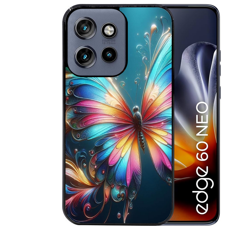 Coque noire taperso pour Moto Edge 60 et Neo Fusion Pro avec motif papillon arc protection antichoc personnalisée