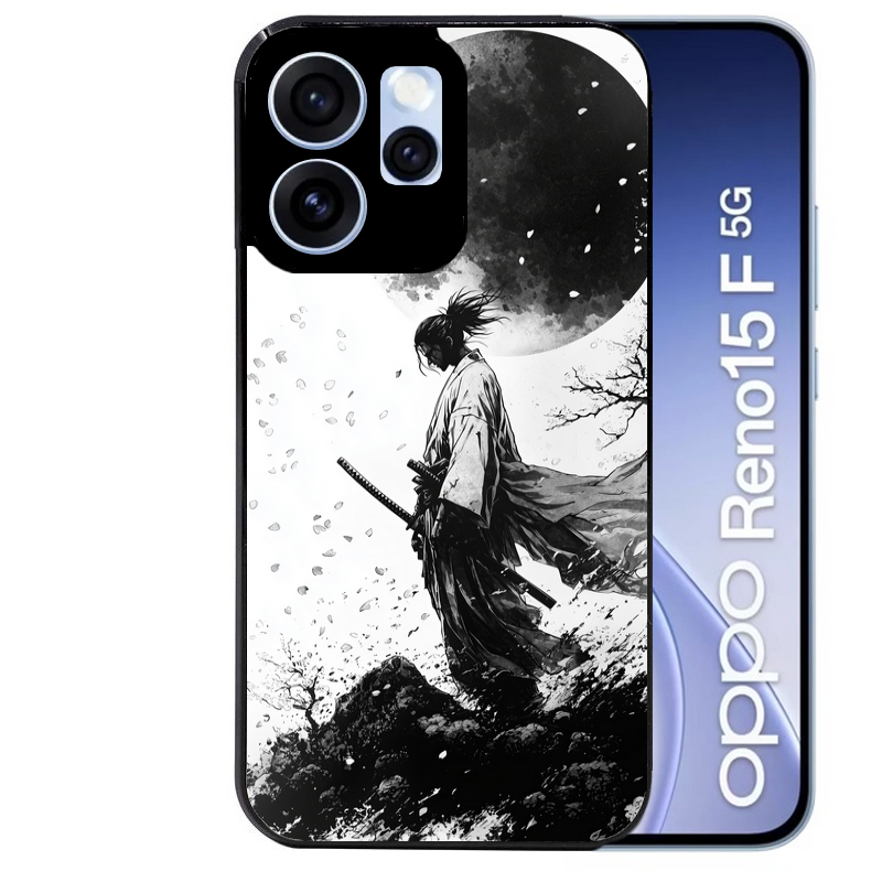 Coque noire taperso pour OPPO Reno 15 et F FS 5G avec motif samourai et lune protection antichoc personnalisée