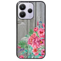Coque noire taperso pour Redmi Note 14 et PRO PLUS 4G 5G avec motif bois gris et fleur rose protection antichoc personnalisée