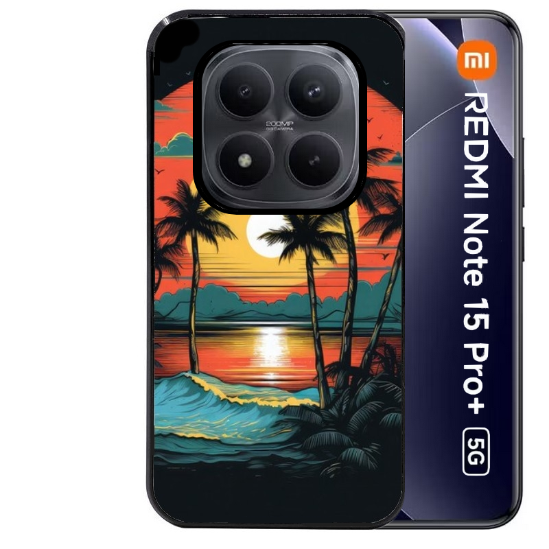 Coque noire taperso pour Redmi Note 15 et PRO PLUS 4G 5G avec motif hawaii palmier protection antichoc personnalisée
