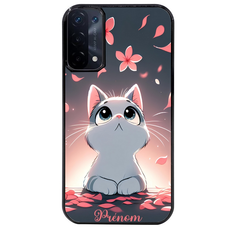 Coque noire taperso pour OPPO A54 et A74 5G avec motif chat anime avec votre prenom protection antichoc personnalisée