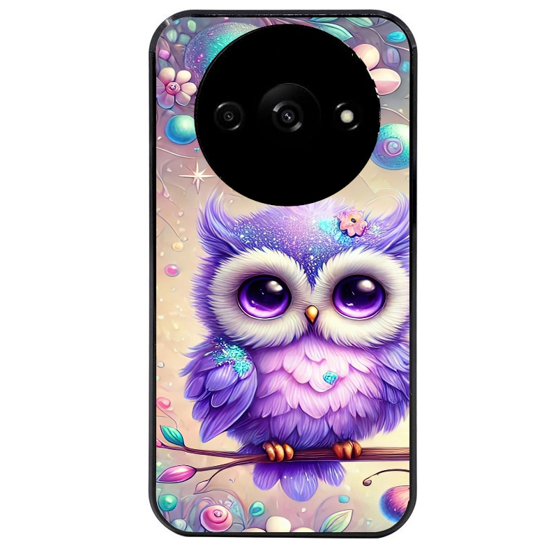 Coque noire taperso pour Redmi A3 avec motif chouette violette protection antichoc personnalisée
