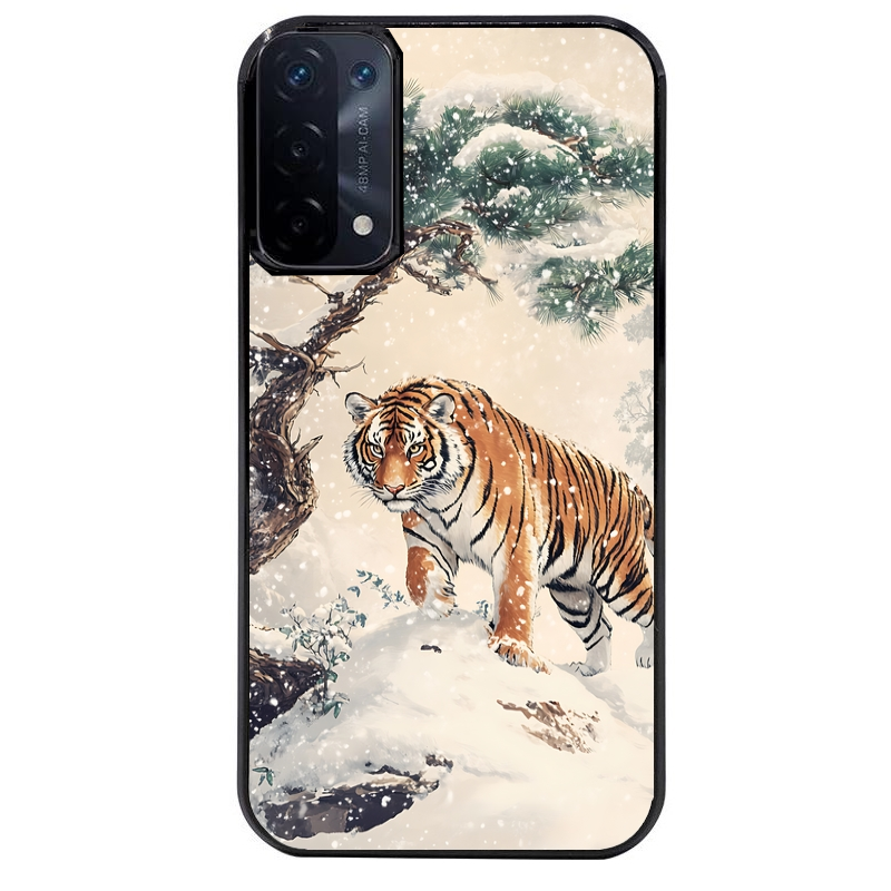 Coque noire taperso pour OPPO A54 et A74 5G avec motif tigre bonzai protection antichoc personnalisée