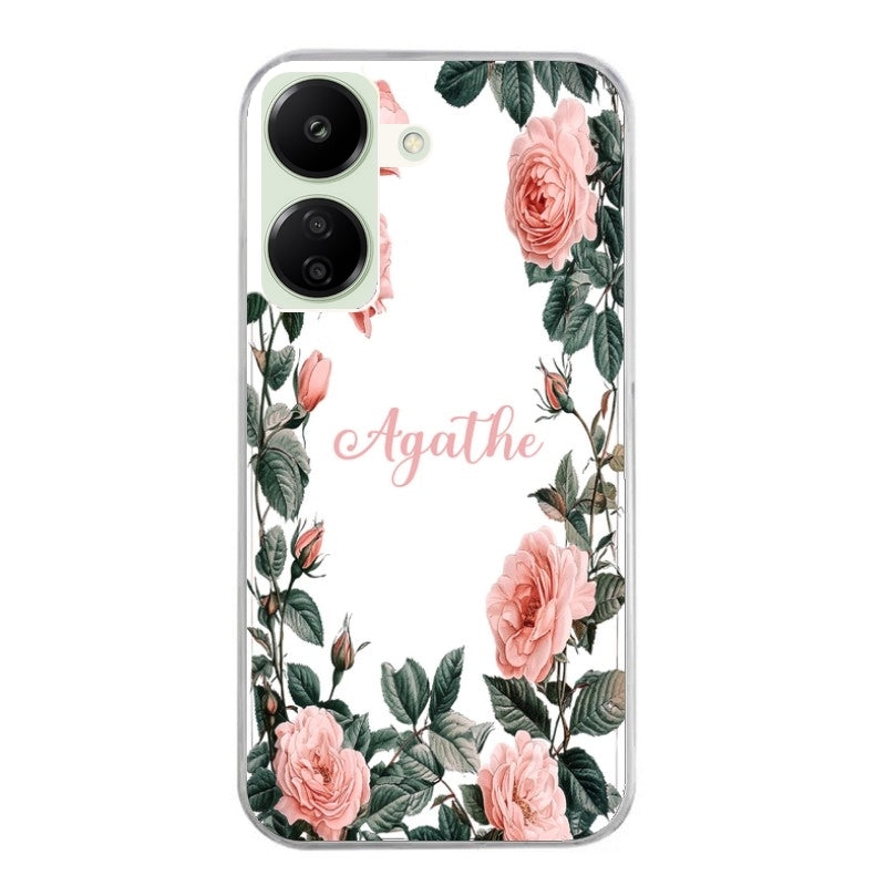Coque taperso pour POCO C65 4G avec motif cadre fleur pastel personnalisee protection antichoc personnalisée