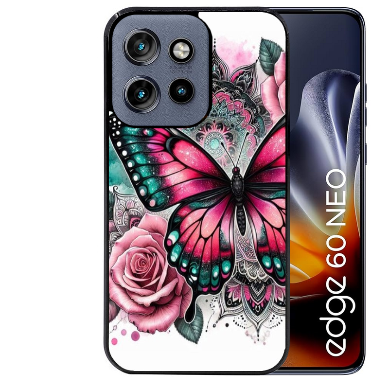 Coque noire taperso pour Moto Edge 60 et Neo Fusion Pro avec motif papillon rose protection antichoc personnalisée