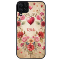 Coque noire taperso pour galaxy A22 A32 A52 A52S 4G 5G  avec motif coeur vintage et initiales personnalisee protection antichoc personnalisée