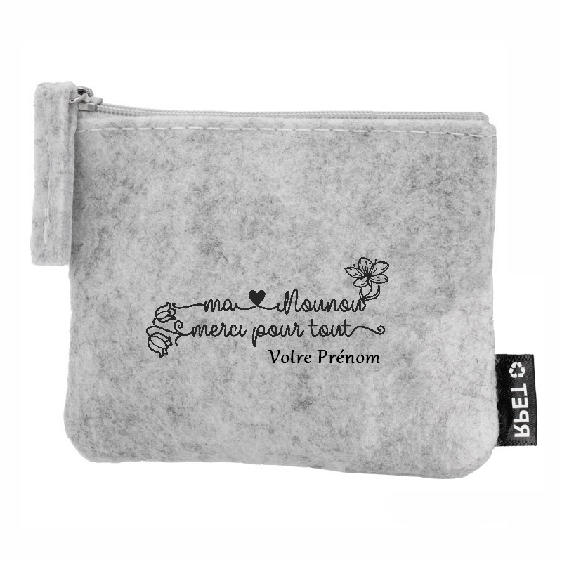 Porte monnaie personnalisé merci nounou fleur en feutrine en feutrine