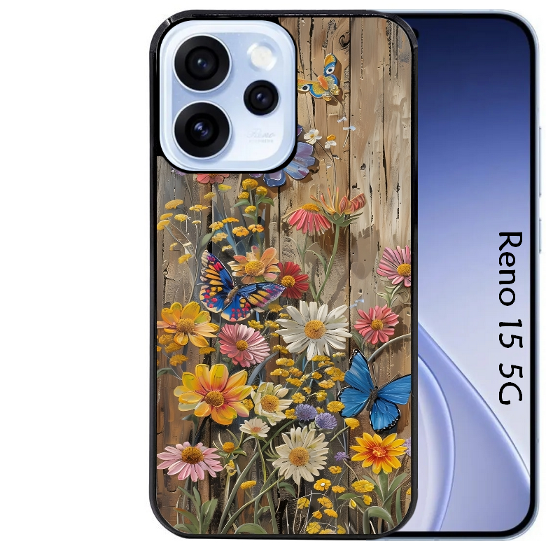 Coque noire taperso pour OPPO Reno 15 et F FS 5G avec motif bois et papillon 1 protection antichoc personnalisée