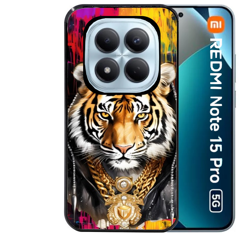Coque noire taperso pour Redmi Note 15 et PRO PLUS 4G 5G avec motif tigre style hip hop protection antichoc personnalisée