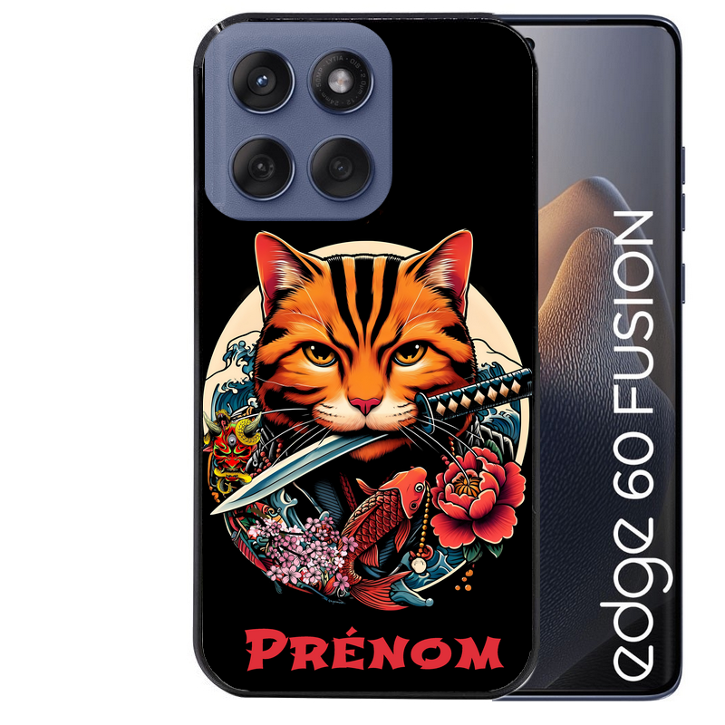Coque noire taperso pour Moto Edge 60 et Neo Fusion Pro avec motif chat carpe koii japan personnalise protection antichoc personnalisée