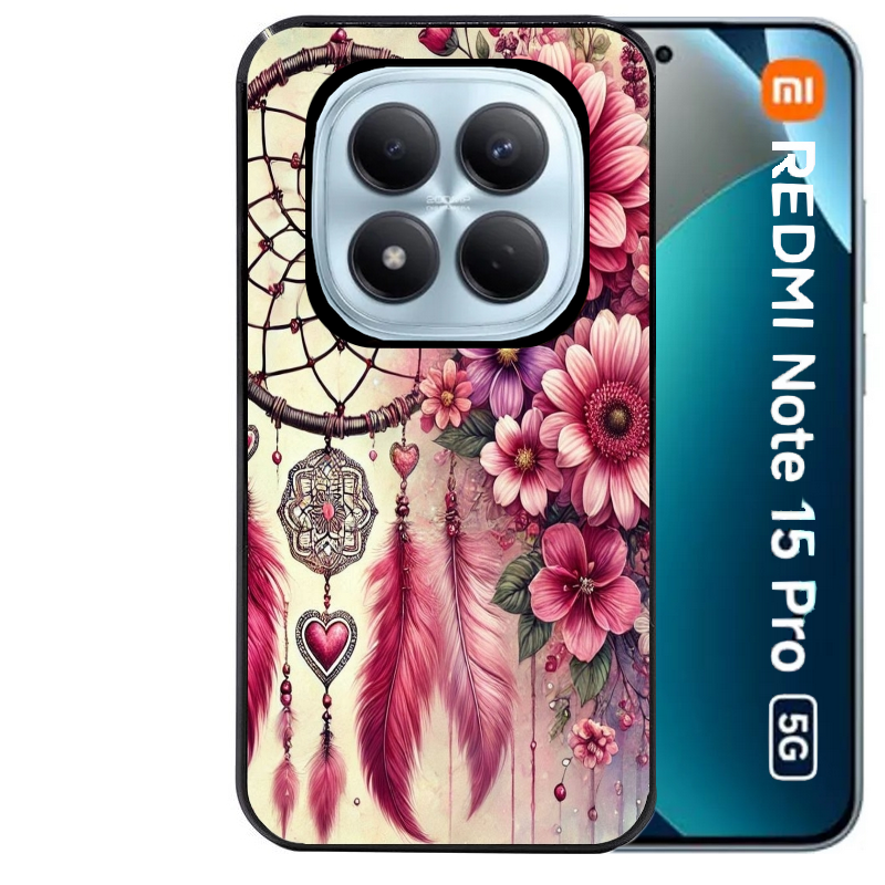 Coque noire taperso pour Redmi Note 15 et PRO PLUS 4G 5G avec motif dreamcatcher et coeur protection antichoc personnalisée