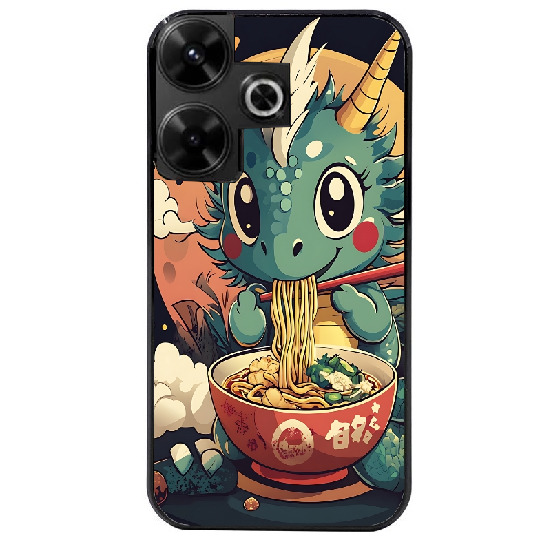 Coque noire taperso pour POCO M6 4G avec motif dragon ramen 1 protection antichoc personnalisée
