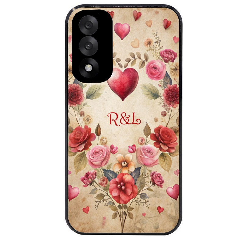 Coque noire taperso pour OnePlus Nord 5 avec motif coeur vintage et initiales personnalisee protection antichoc personnalisée
