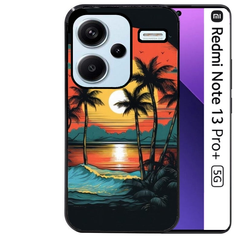 Coque noire taperso pour Redmi Note 13 PRO PLUS 5G avec motif hawaii palmier protection antichoc personnalisée