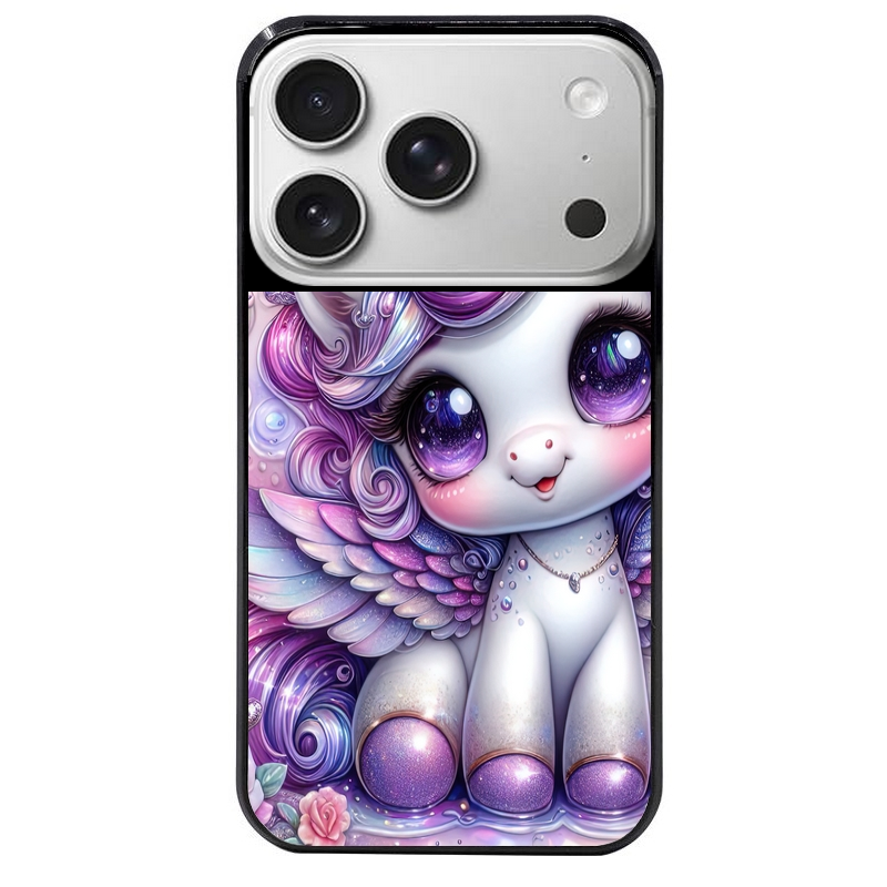 Coque noire taperso pour Iphone 17 17E AIR MAX PRO avec motif licorne violette protection antichoc personnalisée