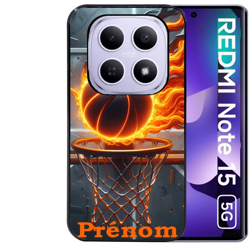Coque noire taperso pour Redmi Note 15 et PRO PLUS 4G 5G avec motif basket flamme personnalisee protection antichoc personnalisée