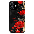 Coque noire taperso pour OPPO A40 avec motif fleur rouge avec prenom protection antichoc personnalisée