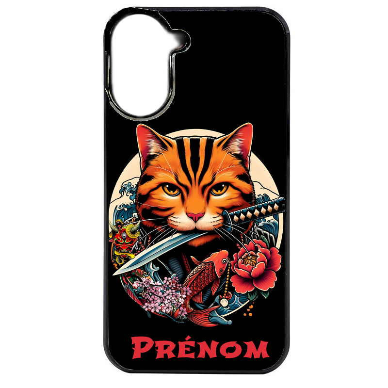 Coque noire taperso pour POCO C71 4G avec motif chat carpe koii japan personnalise protection antichoc personnalisée