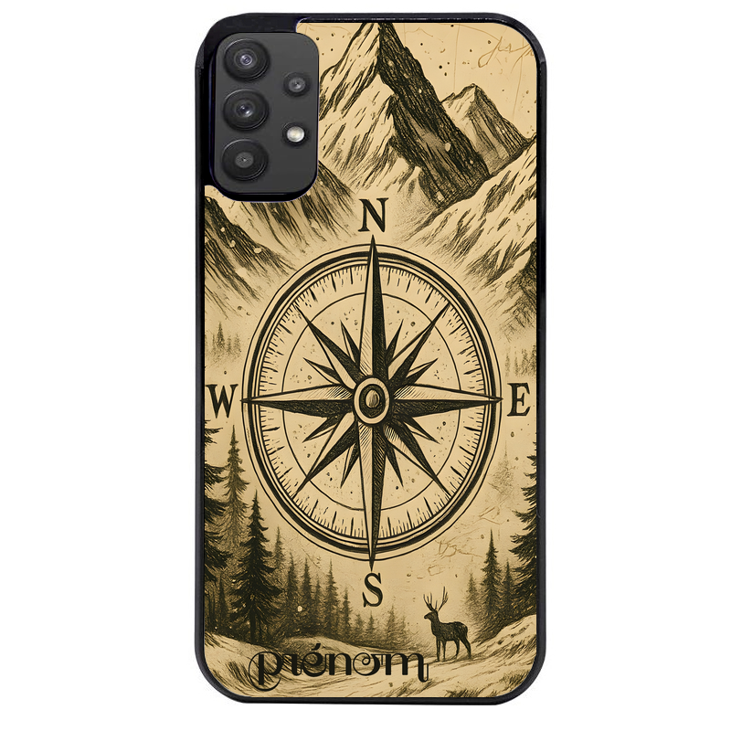 Coque noire taperso pour galaxy A22 A32 A52 A52S 4G 5G  avec motif voyage et boussole protection antichoc personnalisée