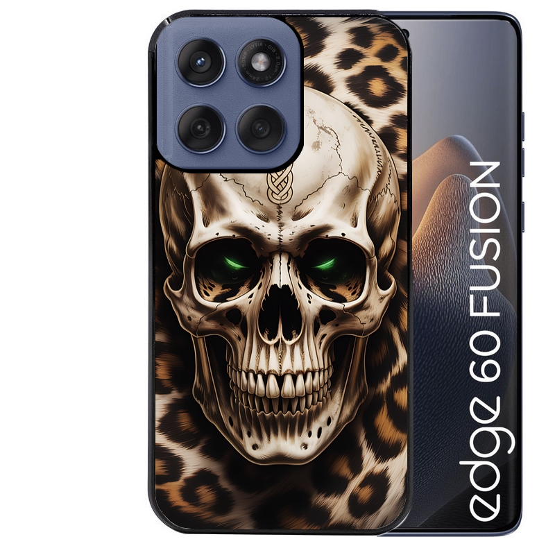 Coque noire taperso pour Moto Edge 60 et Neo Fusion Pro avec motif tete de mort leopard protection antichoc personnalisée