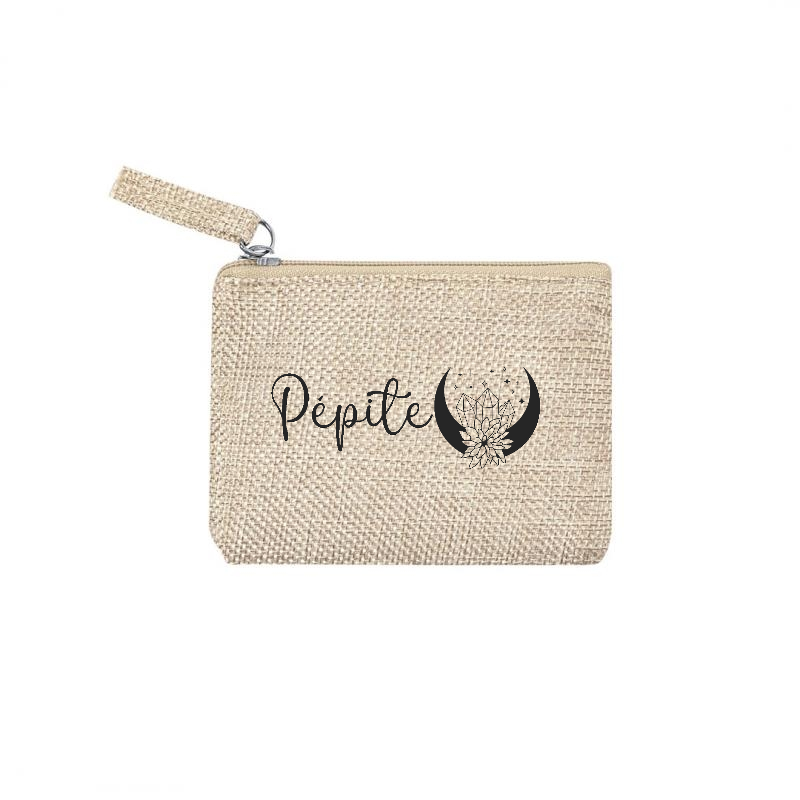 Pochette motif pepite lune en toile et simili cuir