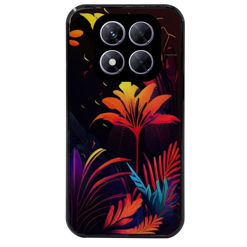 Coque noire taperso pour Redmi Note 14 et PRO PLUS 4G 5G avec motif tropical jaune protection antichoc personnalisée