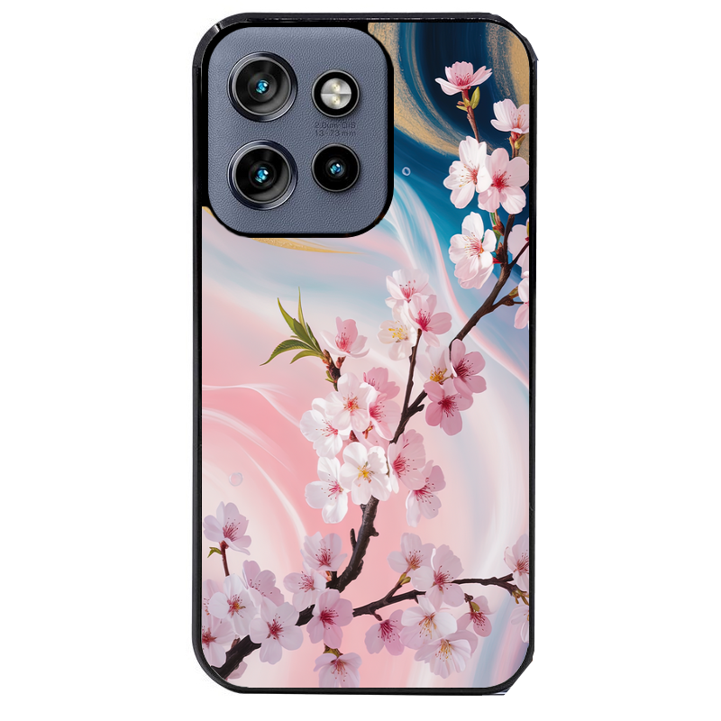 Coque noire taperso pour Moto Edge 60 et Neo Fusion Pro avec motif marbre fleur cerisier protection antichoc personnalisée