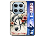 Coque noire taperso pour Redmi Note 15 et PRO PLUS 4G 5G avec motif musique cle sol personnalisee protection antichoc personnalisée
