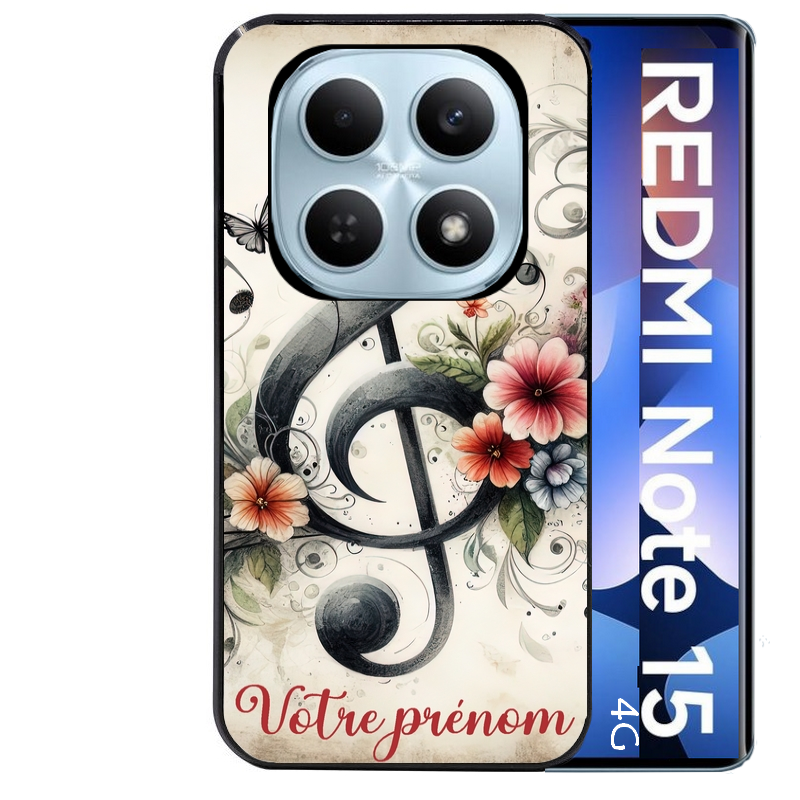 Coque noire taperso pour Redmi Note 15 et PRO PLUS 4G 5G avec motif musique cle sol personnalisee protection antichoc personnalisée
