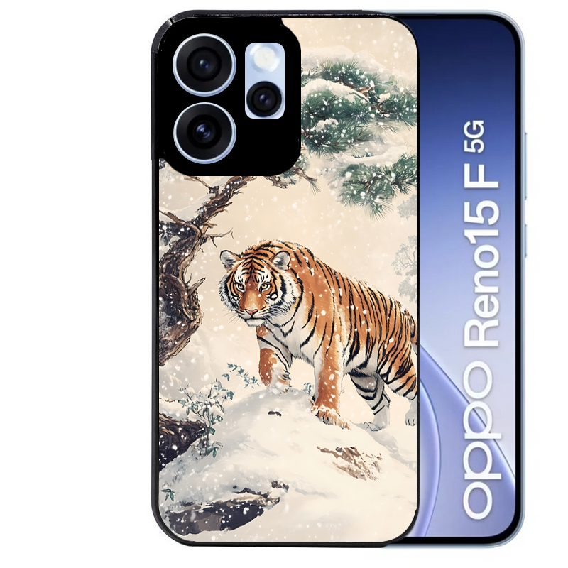 Coque noire taperso pour OPPO Reno 15 et F FS 5G avec motif tigre bonzai protection antichoc personnalisée