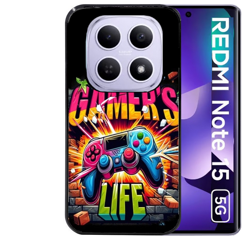 Coque noire taperso pour Redmi Note 15 et PRO PLUS 4G 5G avec motif gamer life protection antichoc personnalisée