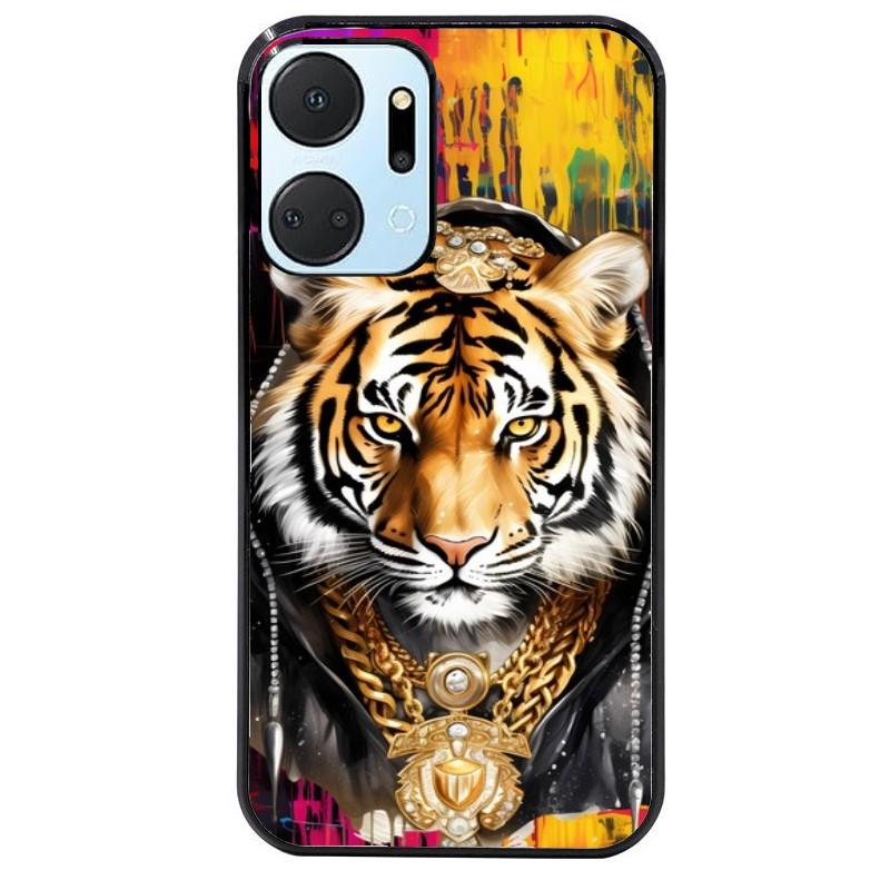 Coque noire taperso pour Honor X7A avec motif tigre style hip hop protection antichoc personnalisée