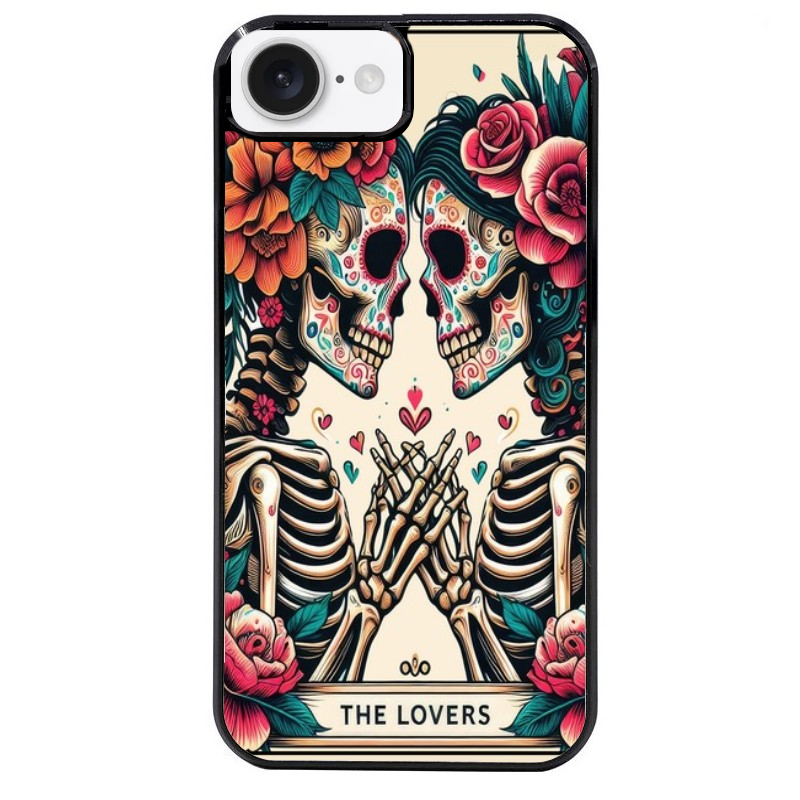 Coque noire taperso pour Iphone 16 16E PLUS MAX PRO avec motif tete de mort lovers protection antichoc personnalisée