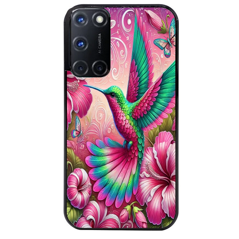 Coque noire taperso pour OPPO Reno 8 LITE avec motif colibri et fleurs protection antichoc personnalisée