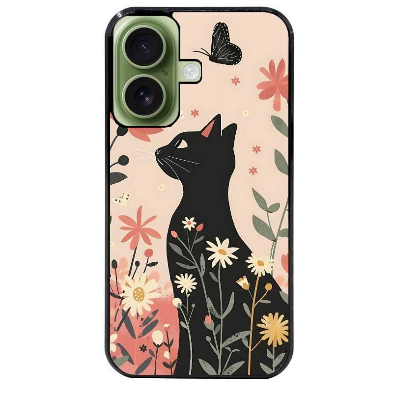 Coque noire taperso pour Iphone 17 17E AIR MAX PRO avec motif chat papillon 1 protection antichoc personnalisée
