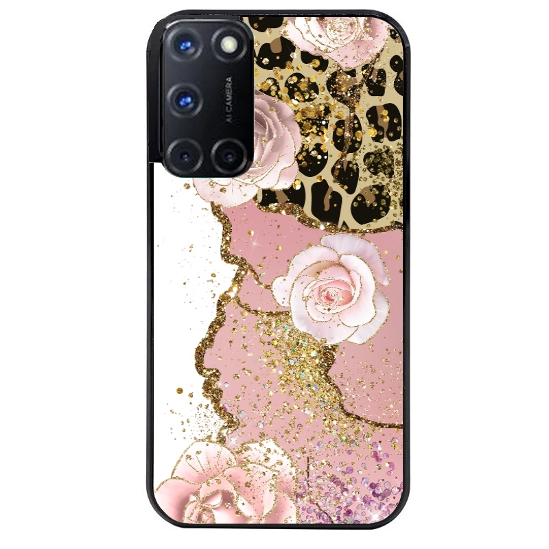 Coque noire taperso pour OPPO A72 4G avec motif marbre fleur leopard protection antichoc personnalisée