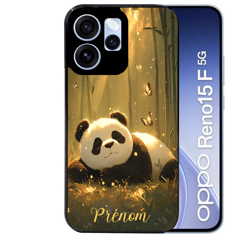 Coque noire taperso pour OPPO Reno 15 et F FS 5G avec motif panda et papillon personnalisee protection antichoc personnalisée
