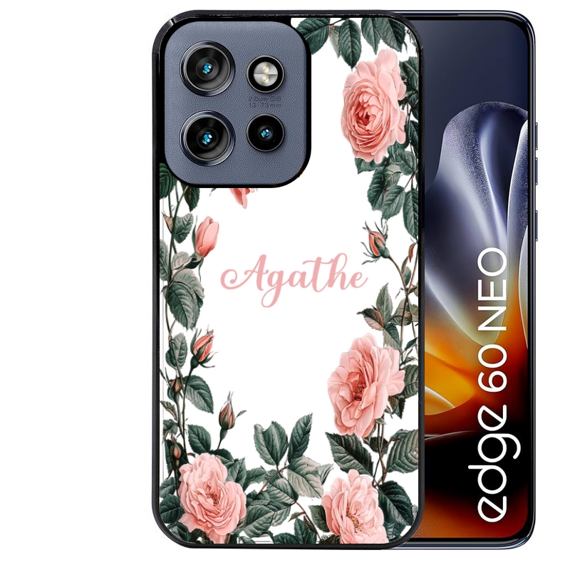Coque noire taperso pour Moto Edge 60 et Neo Fusion Pro avec motif cadre fleur pastel personnalisee protection antichoc personnalisée