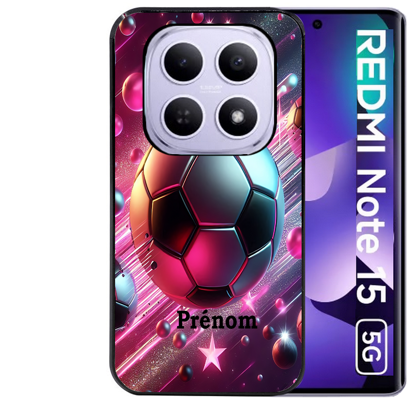 Coque noire taperso pour Redmi Note 15 et PRO PLUS 4G 5G avec motif foot etoile personnalisee protection antichoc personnalisée