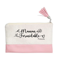 Pochette personnalisée motif maman formidable en toile et simili cuir personnalisée