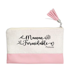 Pochette personnalisée motif maman formidable en toile et simili cuir personnalisée