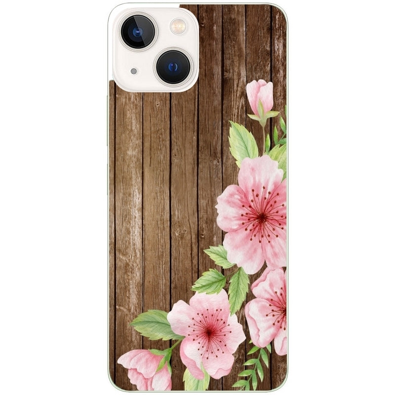 Coque taperso pour Iphone 12 et PRO MINI PRO MAX avec motif bois avec fleur rose protection antichoc personnalisée